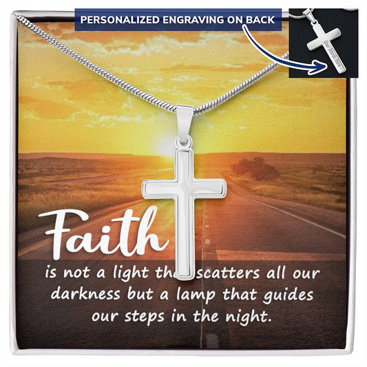 Faith Guides Us Engraved Cross Necklace-[Heartfelt Family Gift]