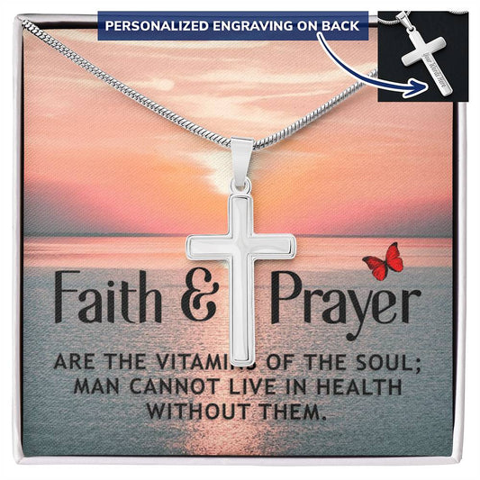 Faith and Prayer Engraved Cross Necklace-[Heartfelt Family Gift]