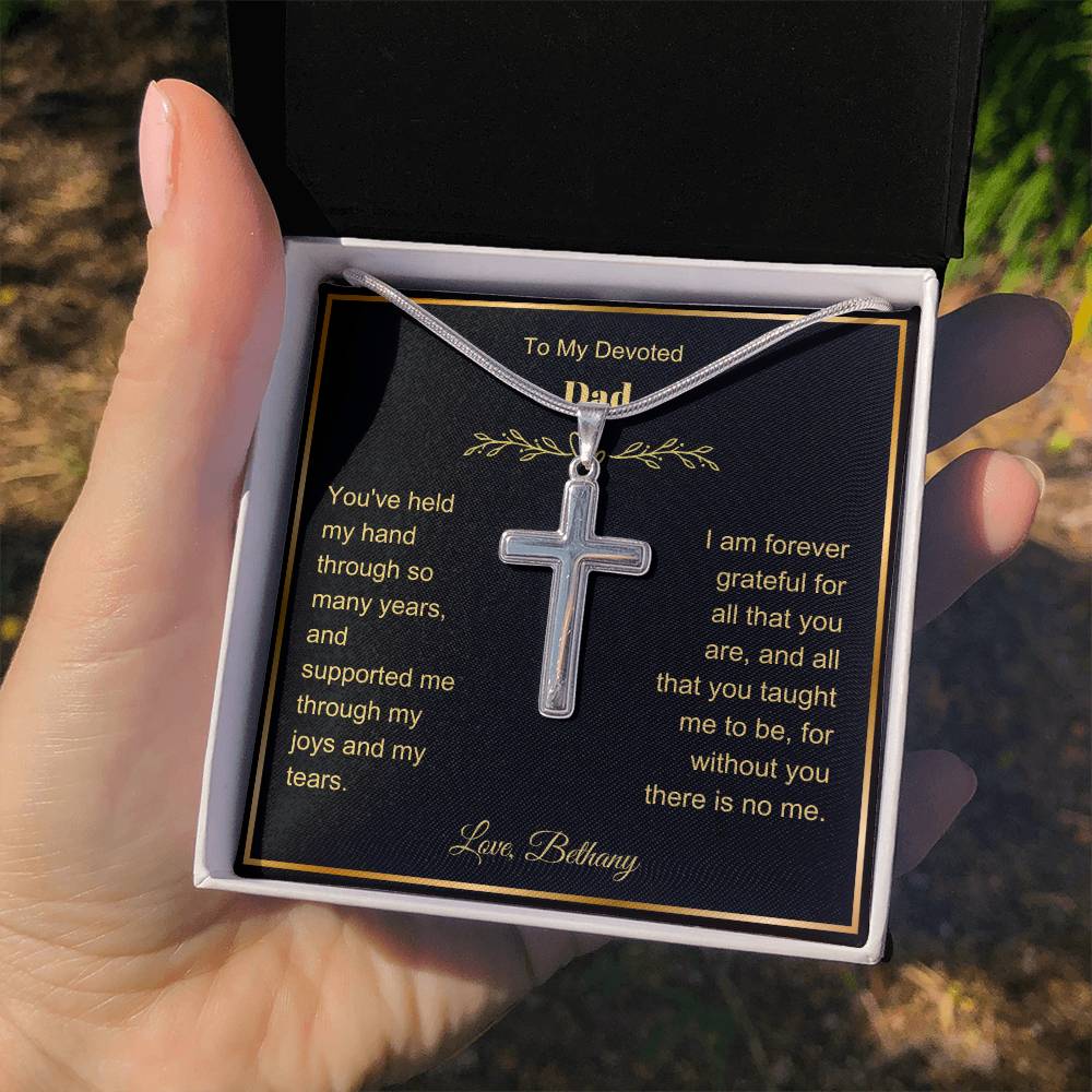 Dad Engraved Cross Necklace on Snake Chain-[Heartfelt Family Gift]