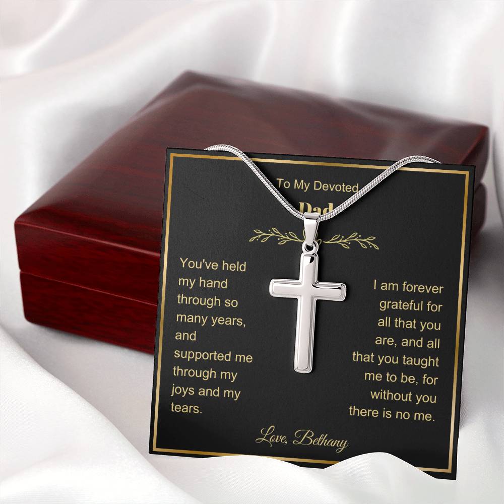 Dad Engraved Cross Necklace on Snake Chain-[Heartfelt Family Gift]