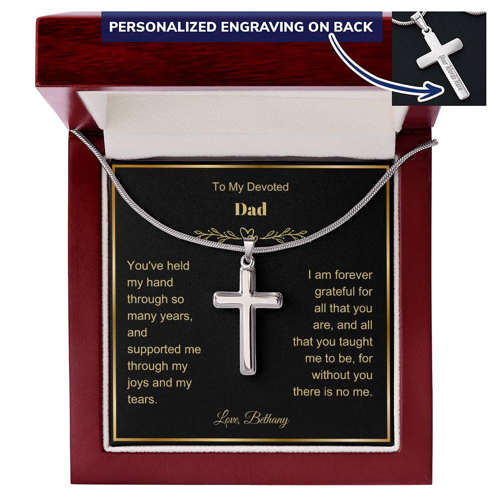 Dad Engraved Cross Necklace on Snake Chain-[Heartfelt Family Gift]