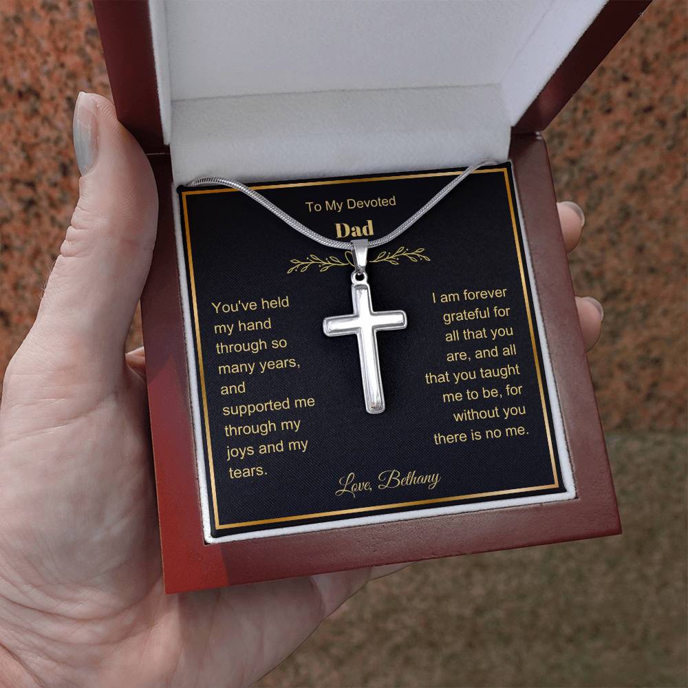 Dad Engraved Cross Necklace on Snake Chain-[Heartfelt Family Gift]
