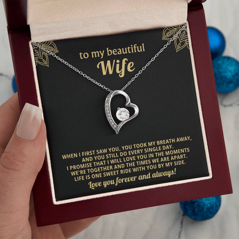To My Beautiful Wife Heart Necklace Gift