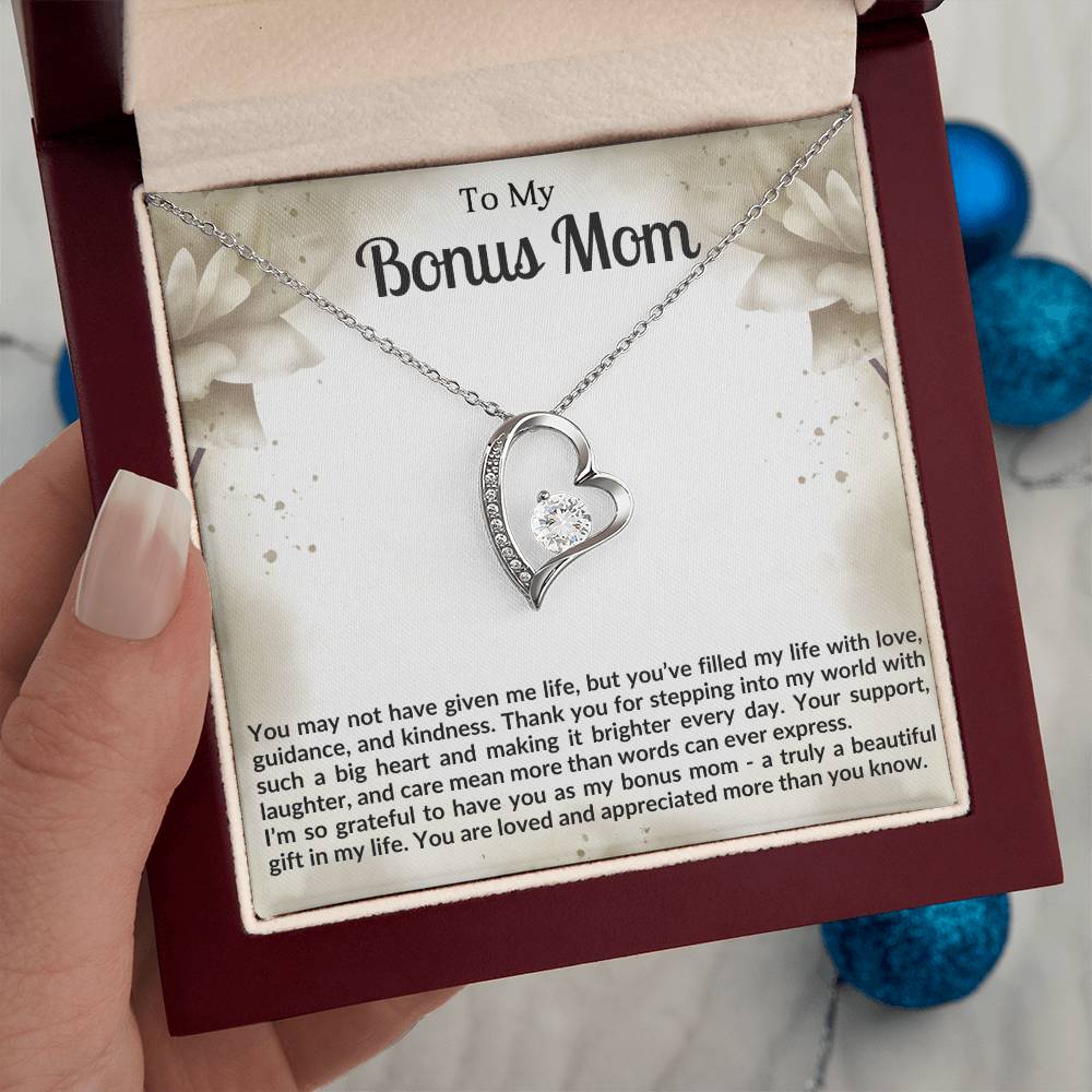 To My Bonus Mom Heart Necklace Gift