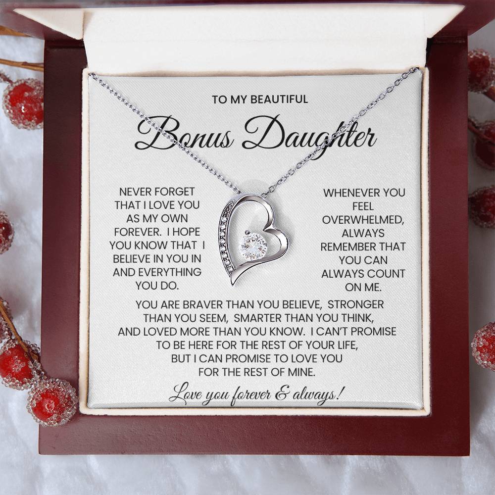 To My Bonus Daughter Forever Love Necklace Gift