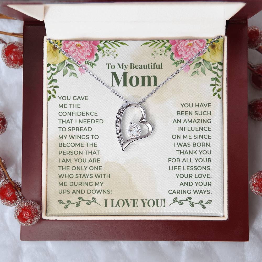 To My Beautiful Mom -An Amazing Influence-  Heart Necklace Gift-[Heartfelt Family Gift]
