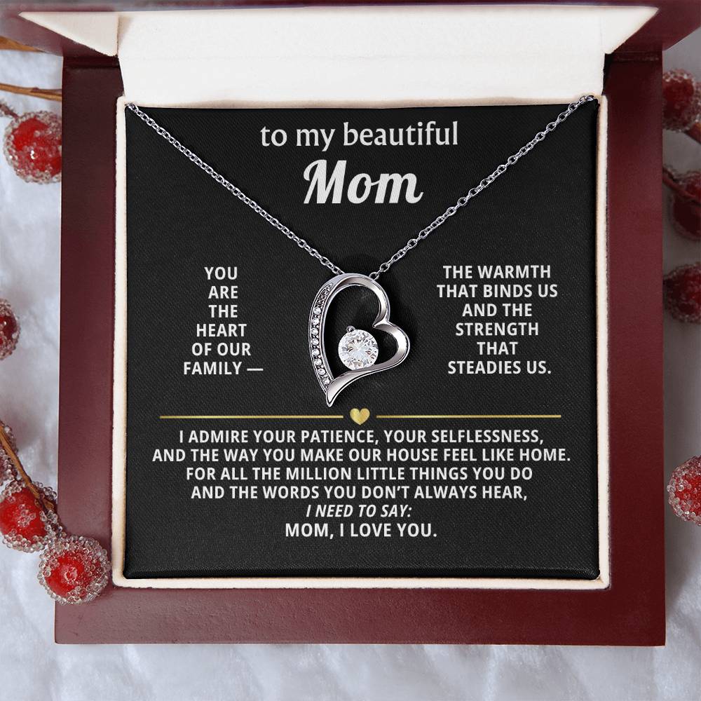 To My Beautiful Mom Heart Necklace