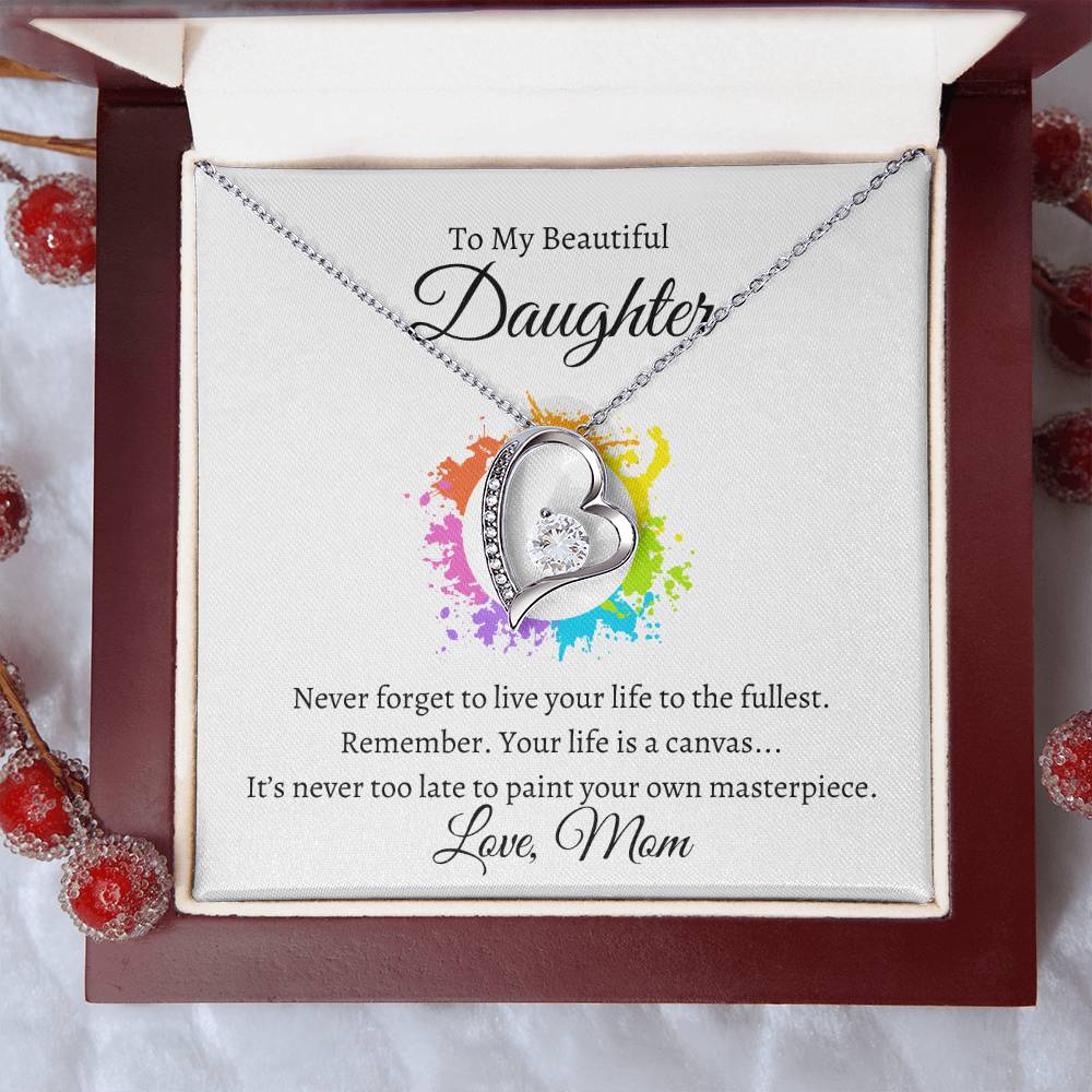 Daughter Life Is A Canvas Heart Necklace-[Heartfelt Family Gift]