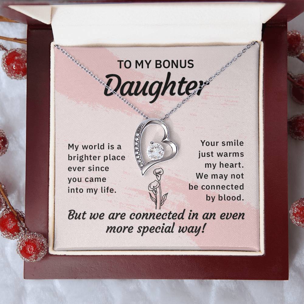 Stepdaughter My World Is A Brighter Place Heart Necklace Gift-[Heartfelt Family Gift]
