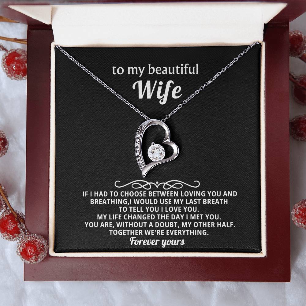 To My Beautiful Wife Heart Necklace Gift