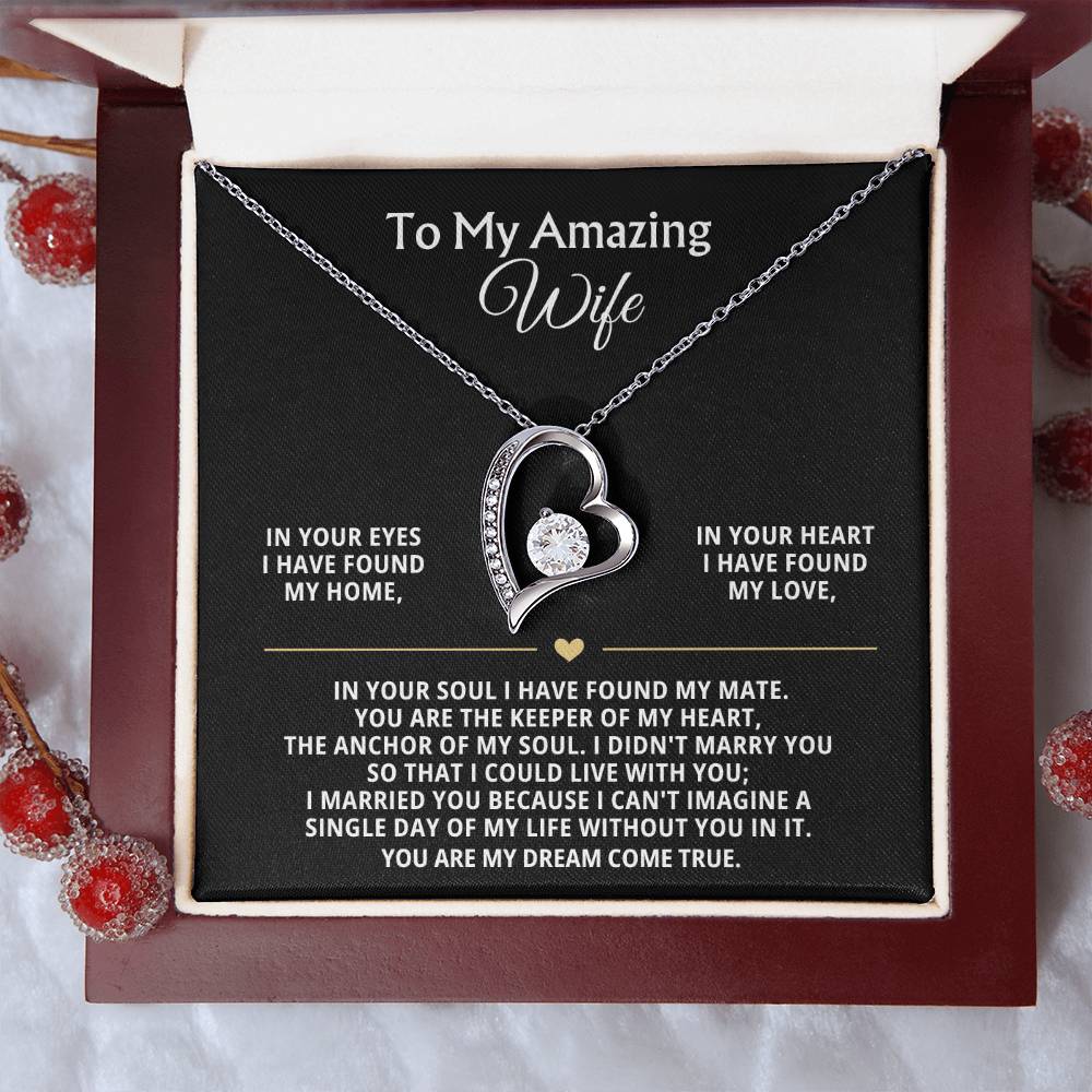 To My Amazing Wife Heart Necklace Gift