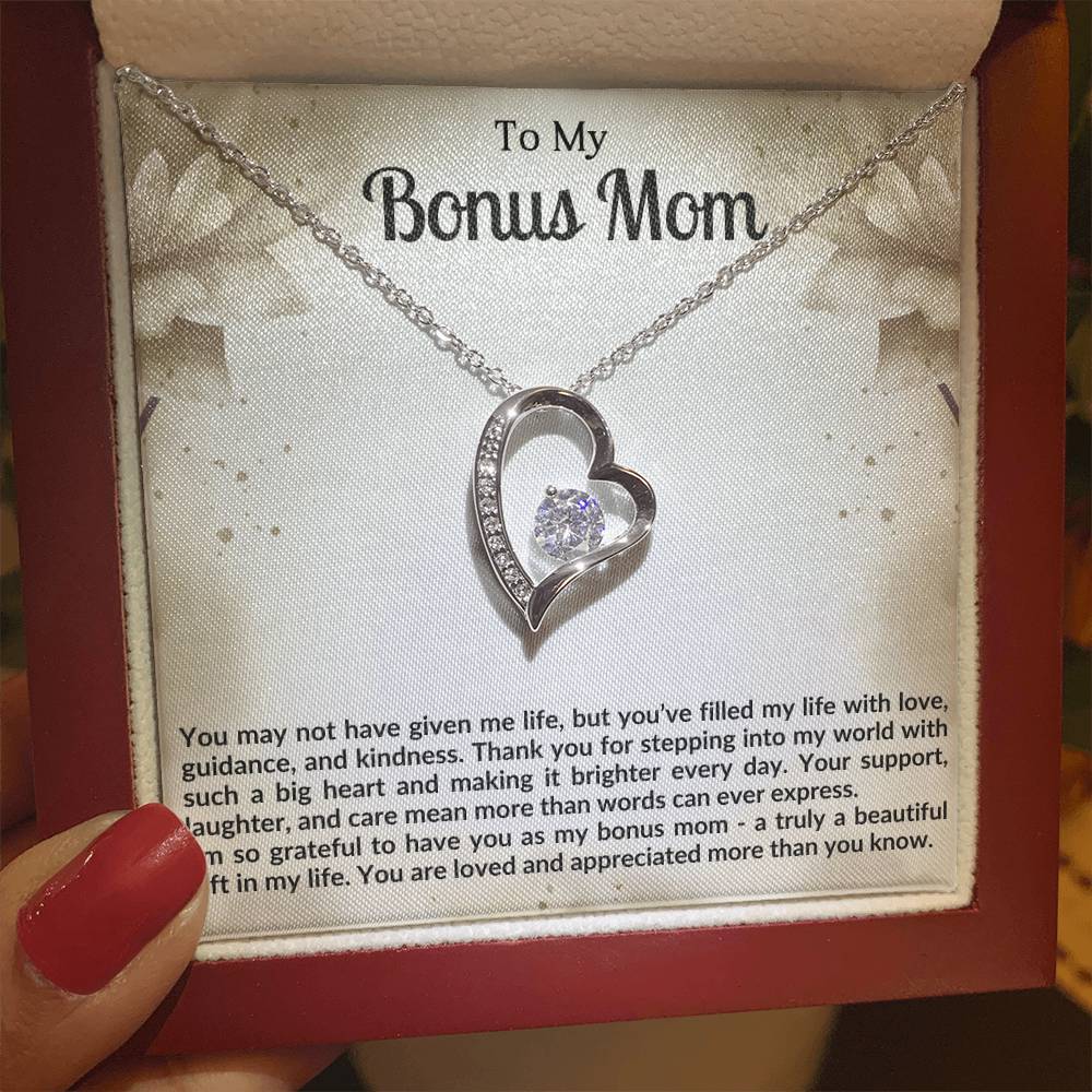 To My Bonus Mom Heart Necklace Gift