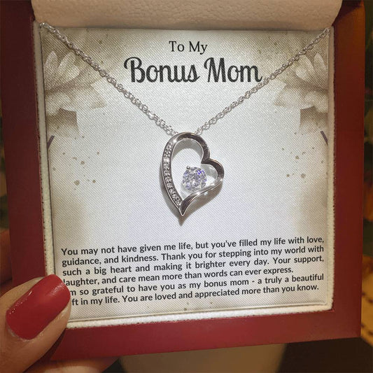 To My Bonus Mom Heart Necklace Gift