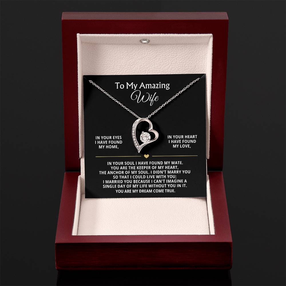 To My Amazing Wife Heart Necklace Gift