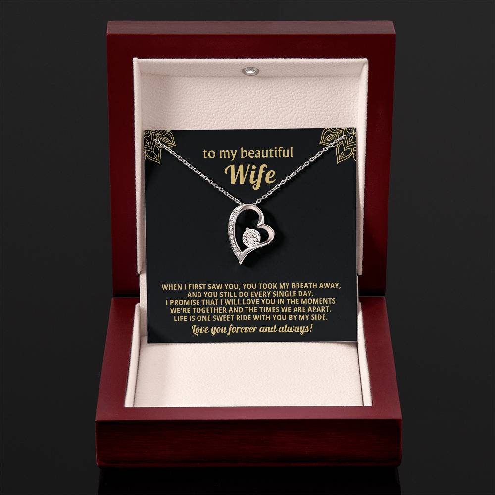 To My Beautiful Wife Heart Necklace Gift