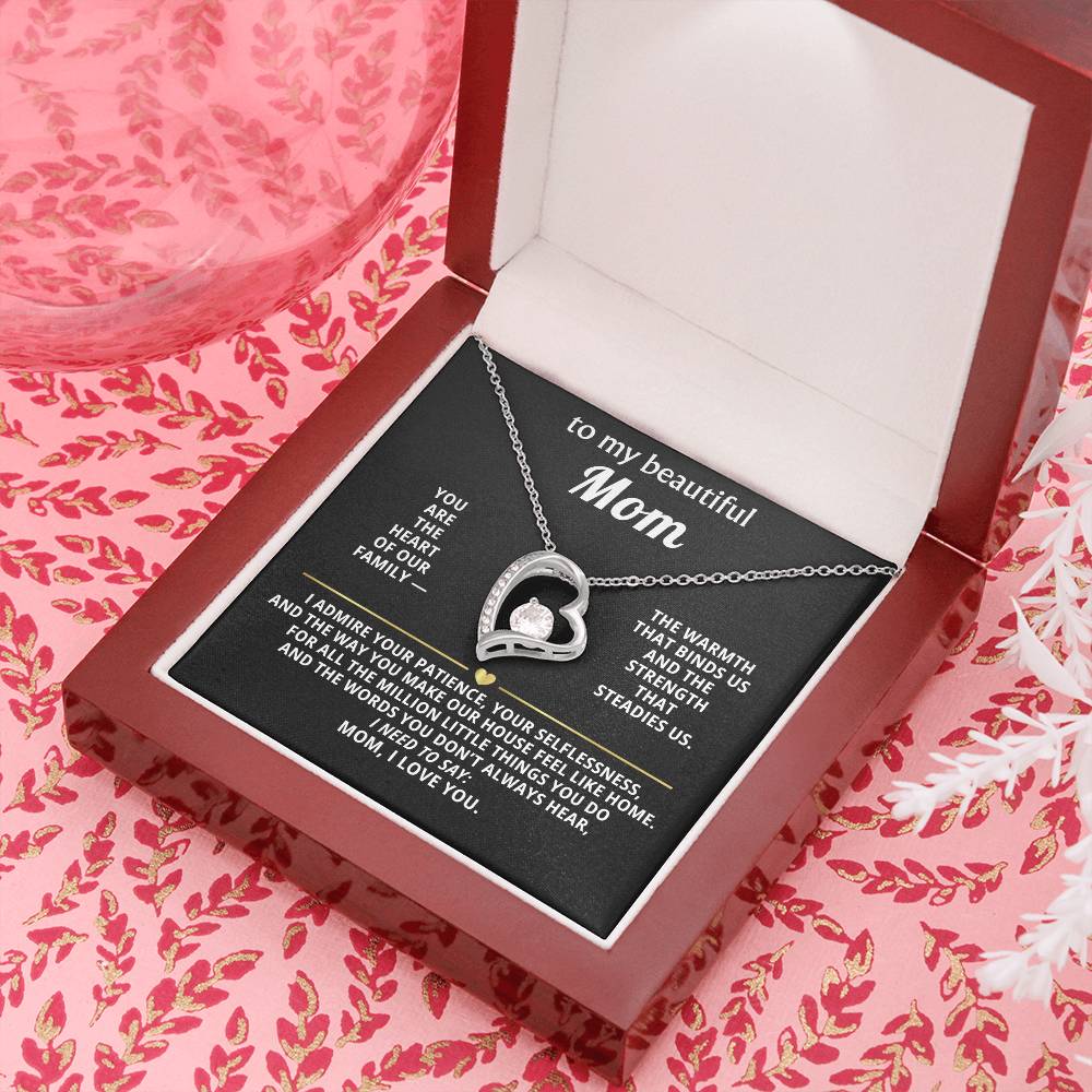 To My Beautiful Mom Heart Necklace