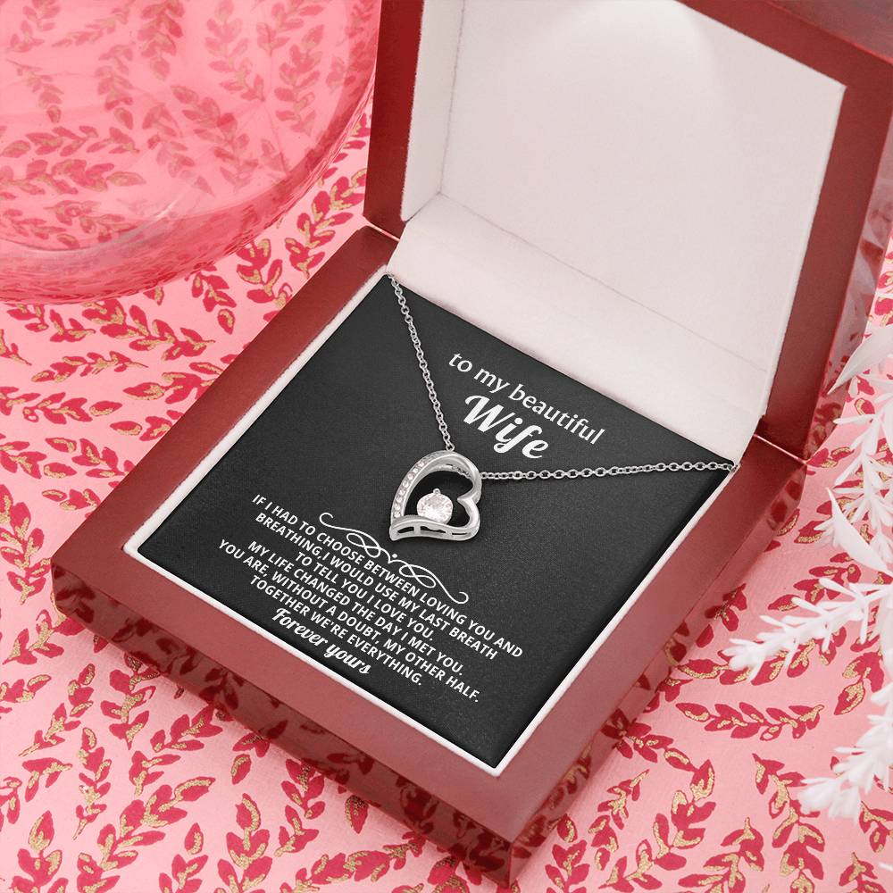 To My Beautiful Wife Heart Necklace Gift