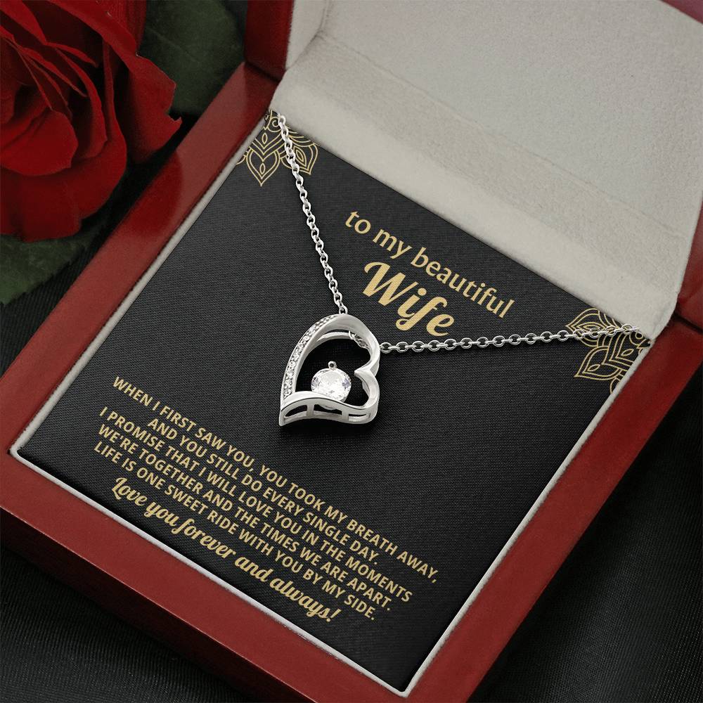 To My Beautiful Wife Heart Necklace Gift