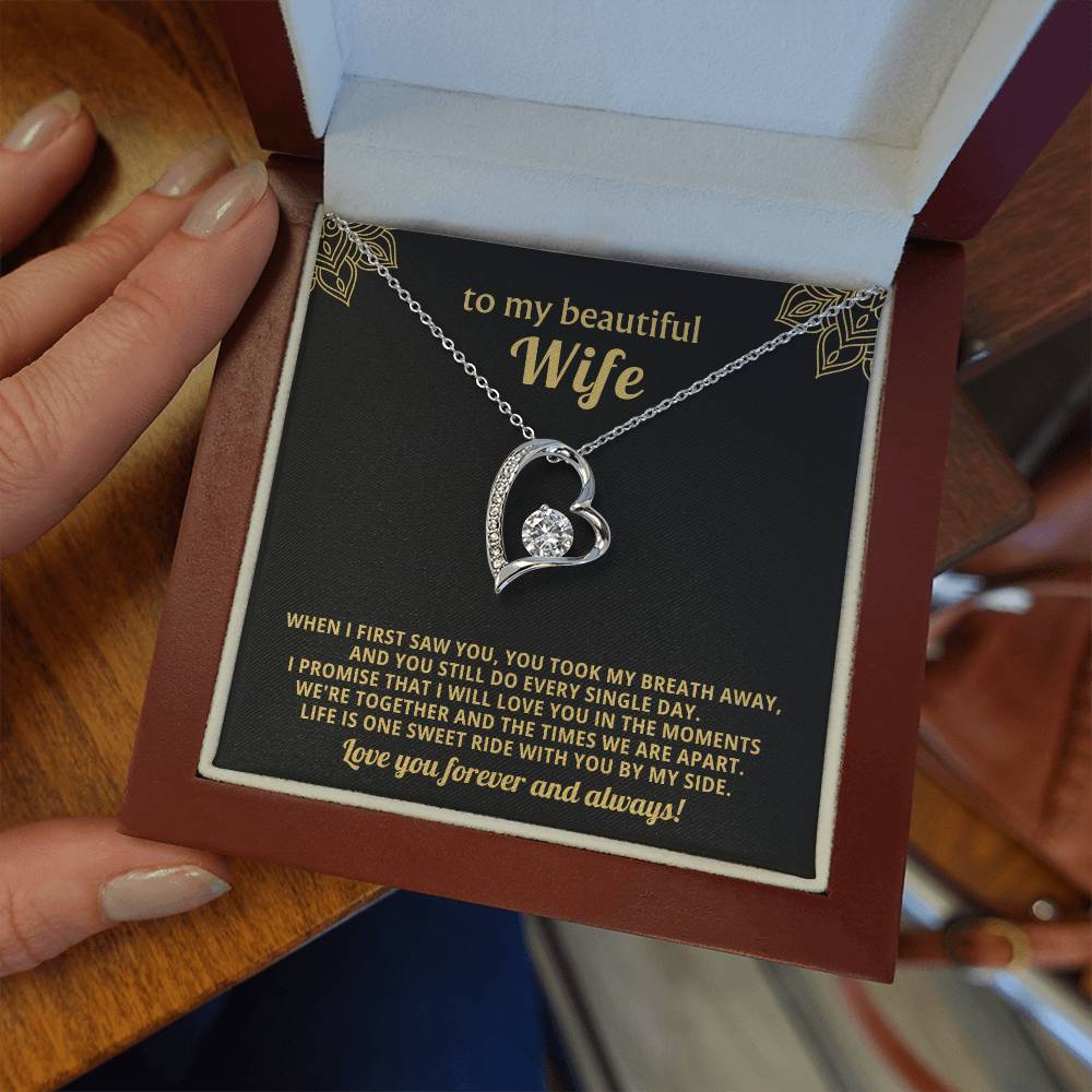 To My Beautiful Wife Heart Necklace Gift