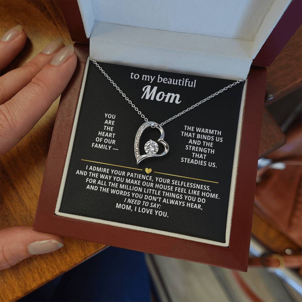 To My Beautiful Mom Heart Necklace