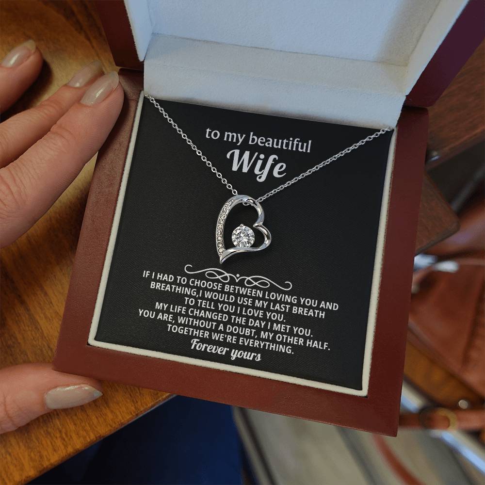 To My Beautiful Wife Heart Necklace Gift