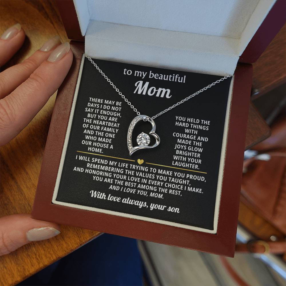 Mom Heart Necklace Gift from Son