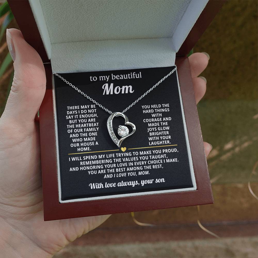 Mom Heart Necklace Gift from Son