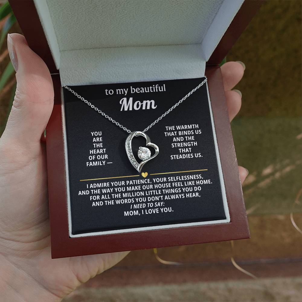 To My Beautiful Mom Heart Necklace