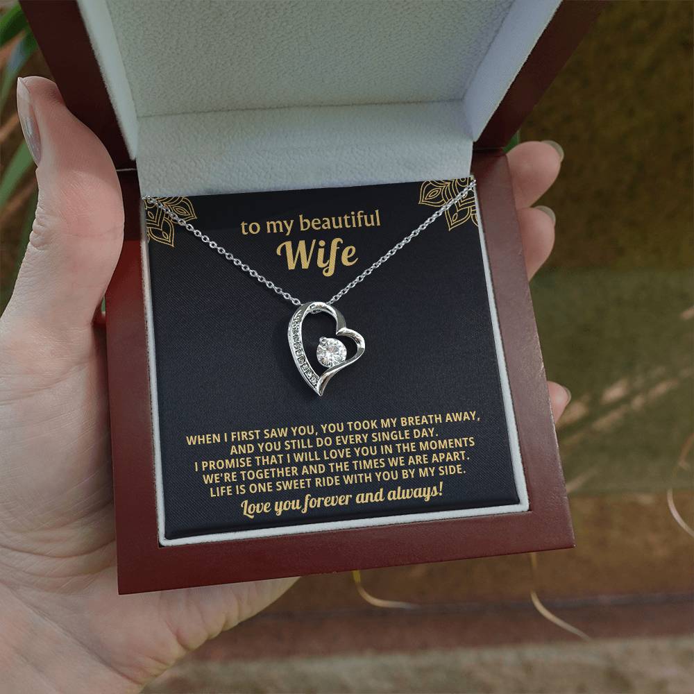 To My Beautiful Wife Heart Necklace Gift