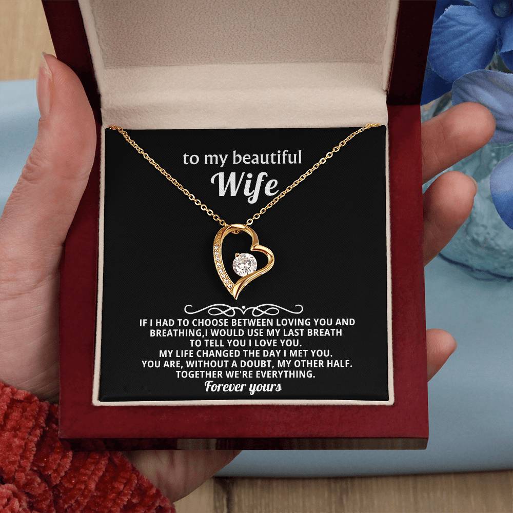 To My Beautiful Wife Heart Necklace Gift