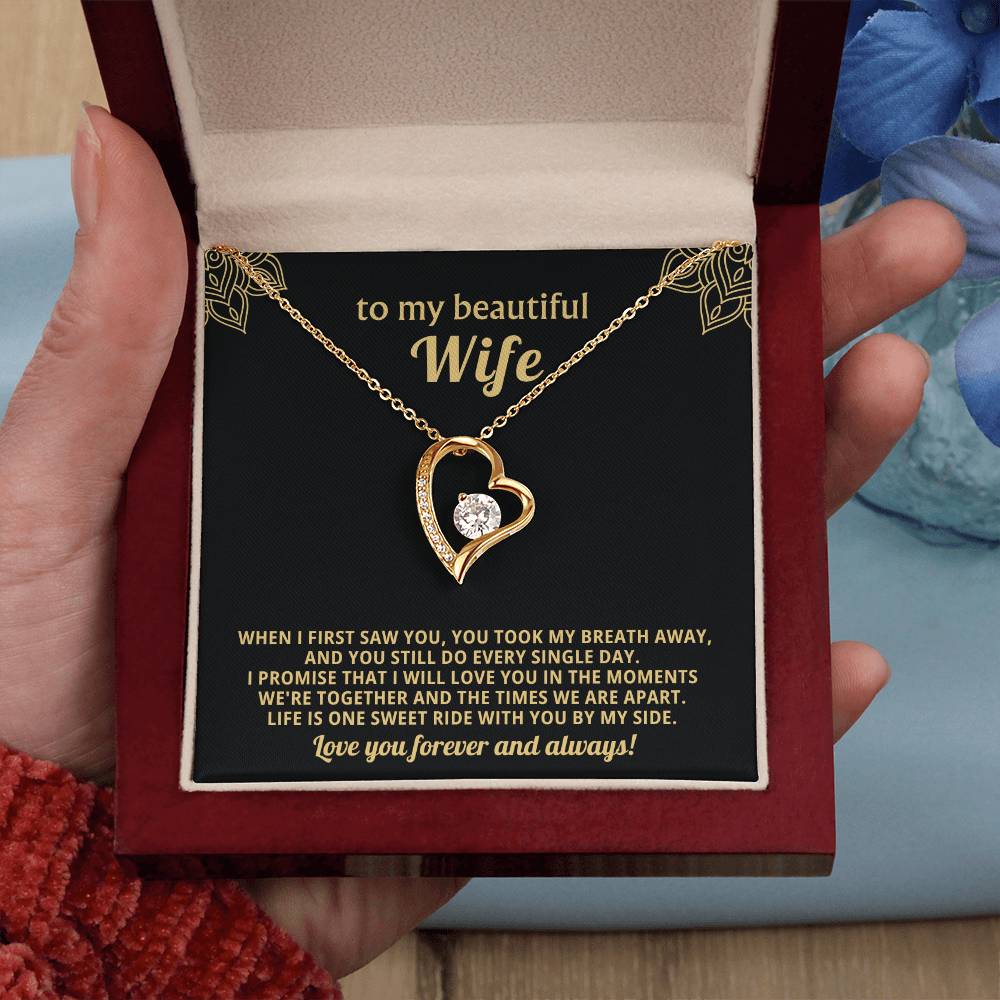 To My Beautiful Wife Heart Necklace Gift