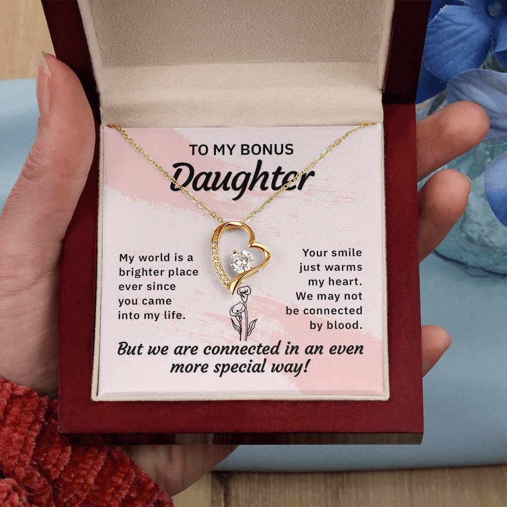Stepdaughter My World Is A Brighter Place Heart Necklace Gift-[Heartfelt Family Gift]