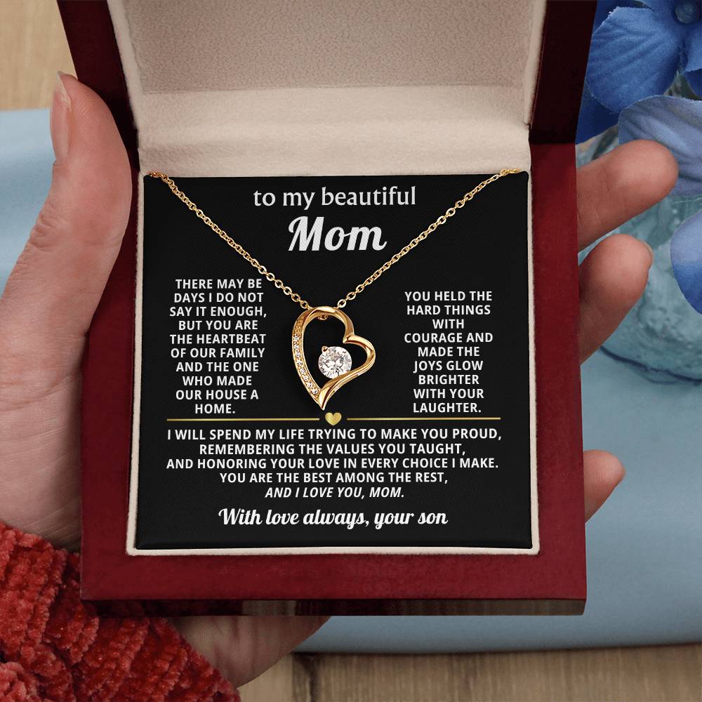 Mom Heart Necklace Gift from Son