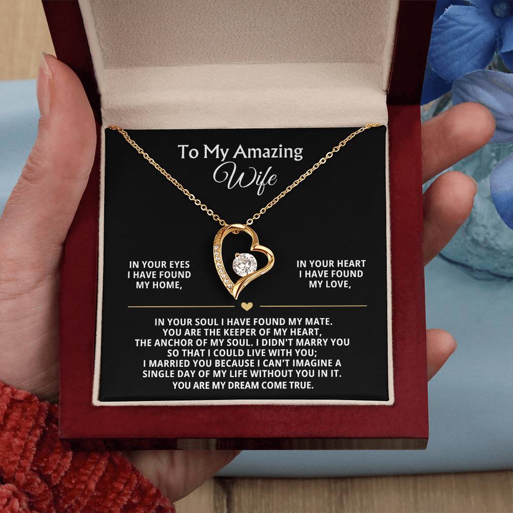 To My Amazing Wife Heart Necklace Gift
