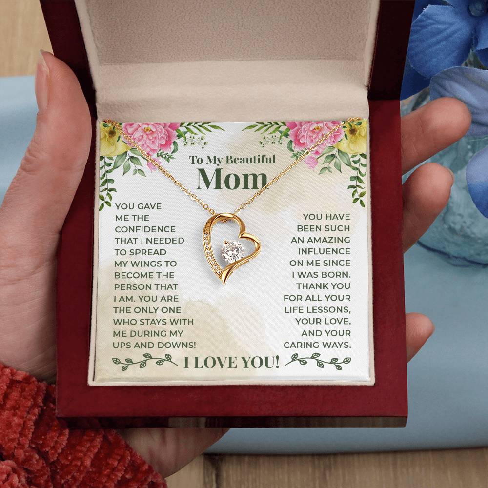 To My Beautiful Mom -An Amazing Influence-  Heart Necklace Gift-[Heartfelt Family Gift]