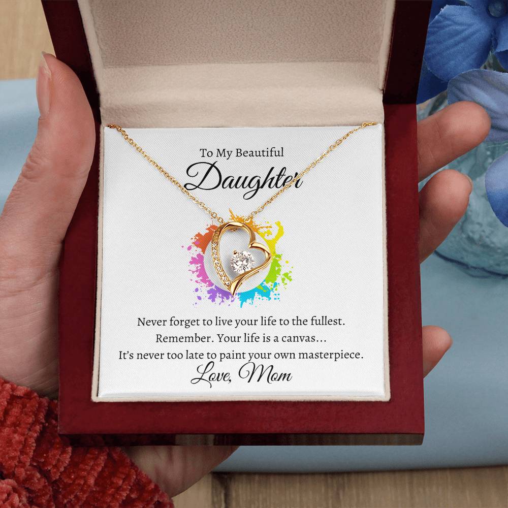 Daughter Life Is A Canvas Heart Necklace-[Heartfelt Family Gift]