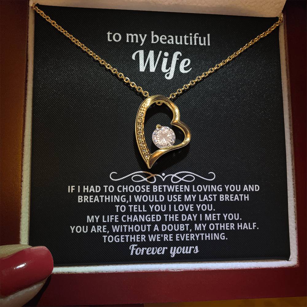 To My Beautiful Wife Heart Necklace Gift