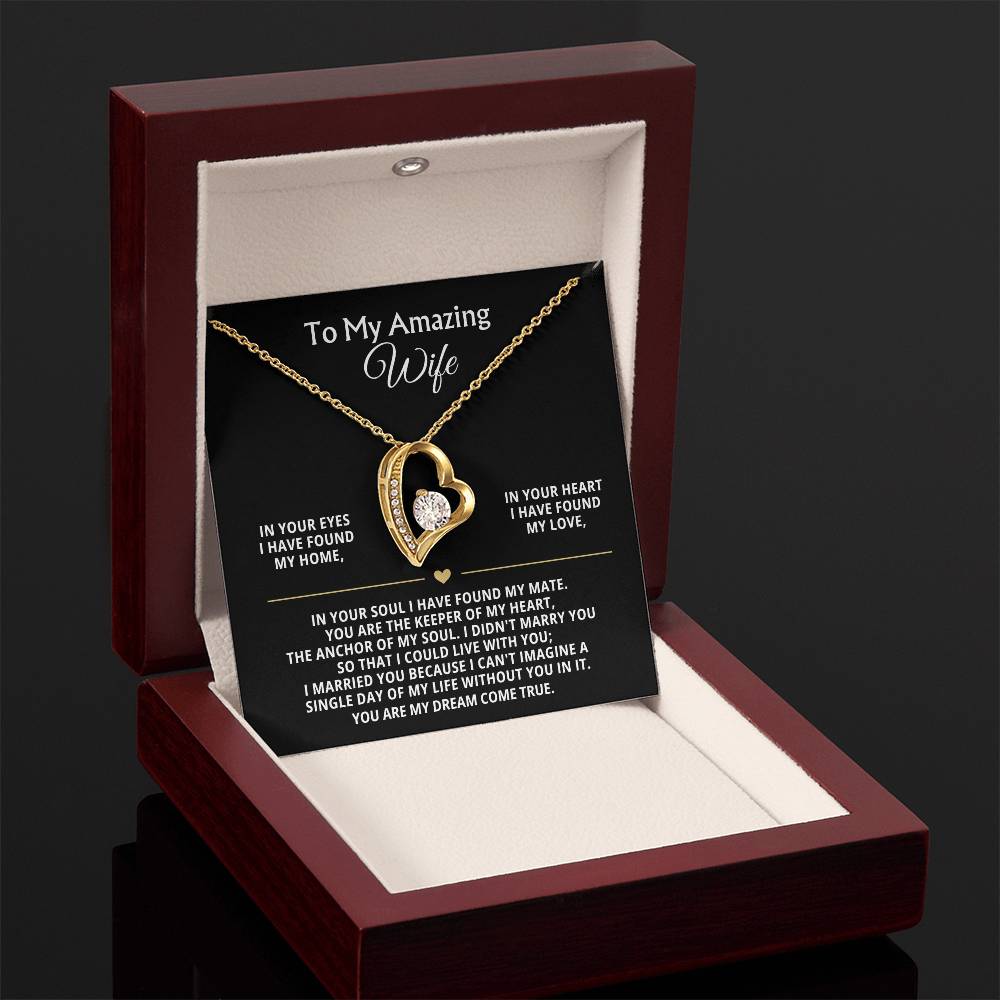 To My Amazing Wife Heart Necklace Gift