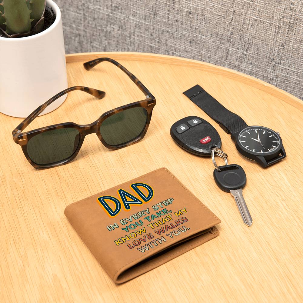 Dad In Every Step Leather Wallet-[Heartfelt Family Gift]