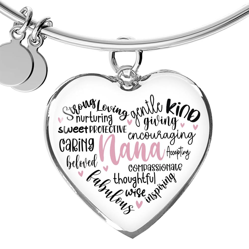 Nana Heart Bangle Bracelet Engraved-[Heartfelt Family Gift]