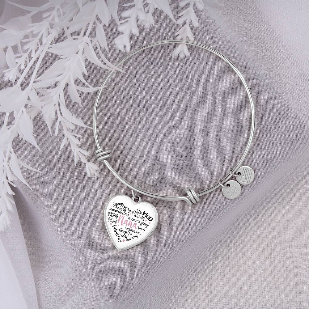 Nana Heart Bangle Bracelet Engraved-[Heartfelt Family Gift]
