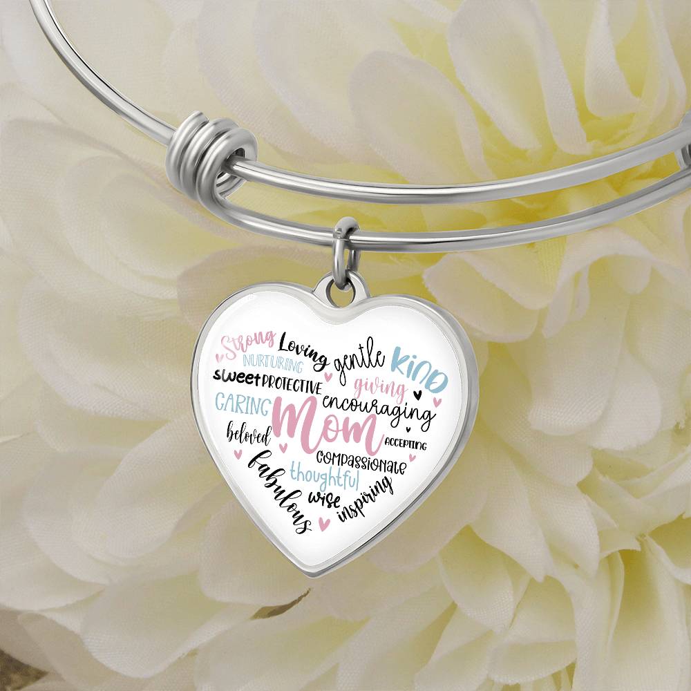 Mom Engraved Heart Bangle Bracelet Charm-[Heartfelt Family Gift]