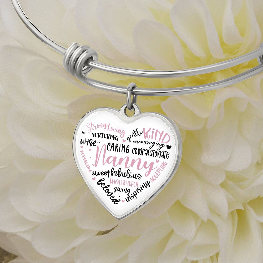 Nanny Heart Engraved Bangle Bracelet-[Heartfelt Family Gift]