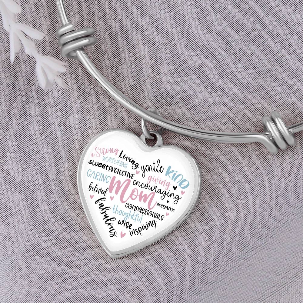 Mom Engraved Heart Bangle Bracelet Charm-[Heartfelt Family Gift]