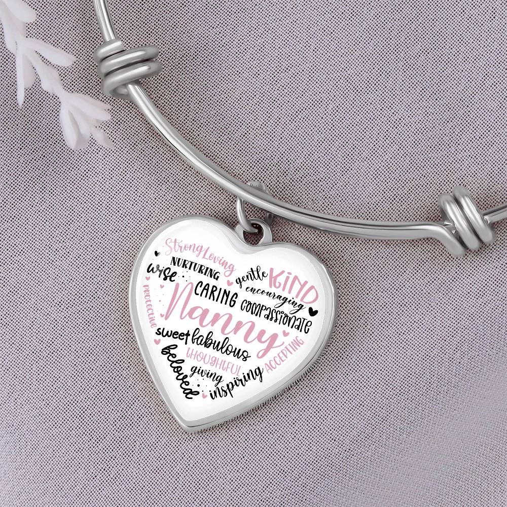 Nanny Heart Engraved Bangle Bracelet-[Heartfelt Family Gift]