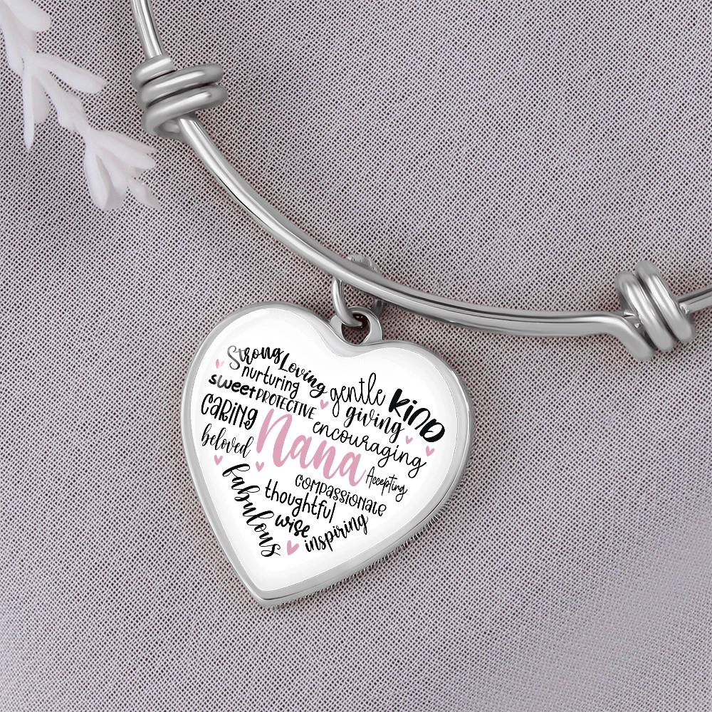 Nana Heart Bangle Bracelet Engraved-[Heartfelt Family Gift]