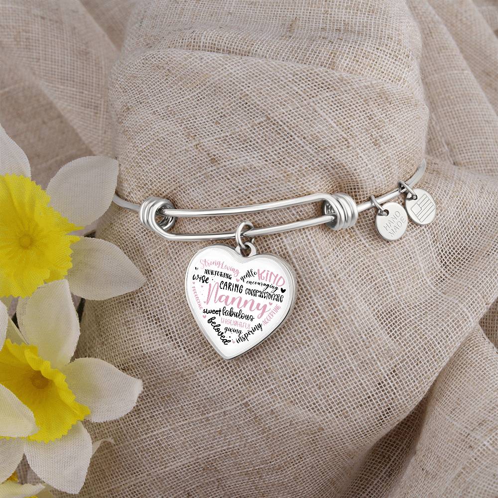 Nanny Heart Engraved Bangle Bracelet-[Heartfelt Family Gift]