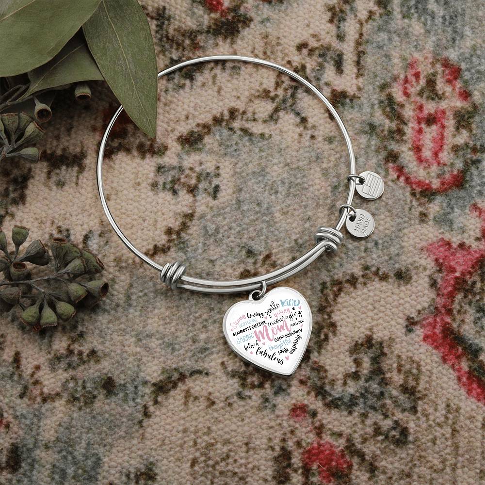 Mom Engraved Heart Bangle Bracelet Charm-[Heartfelt Family Gift]