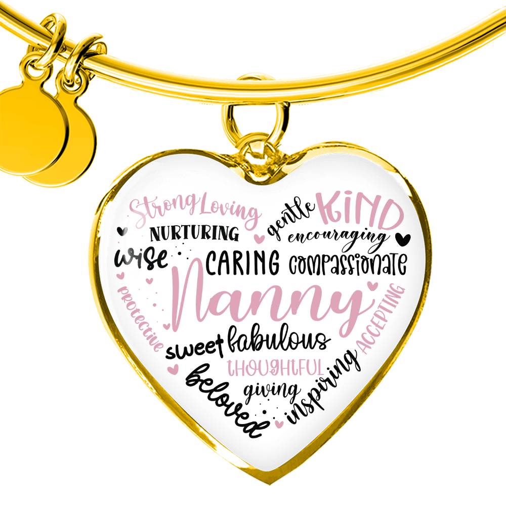 Nanny Heart Engraved Bangle Bracelet-[Heartfelt Family Gift]