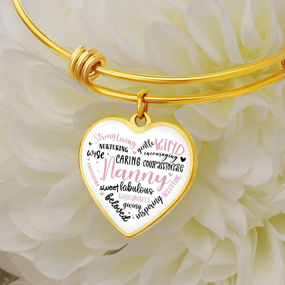 Nanny Heart Engraved Bangle Bracelet-[Heartfelt Family Gift]